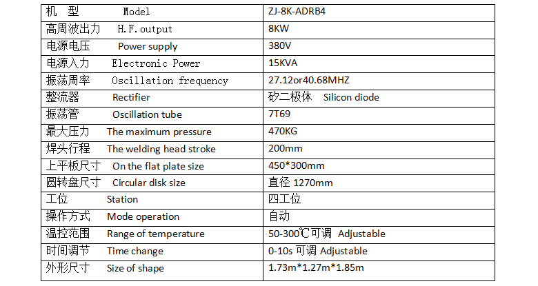 全自動(dòng)高周波機(jī)技術(shù)參數(shù)